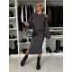 Women Fashion Solid Color Batwing Sleeve Sweatshirt Sleeveless Slim Fit Dress Two-Piece Set