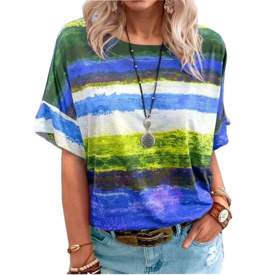 Women Casual Multicolor Print Short-Sleeve T-Shirt