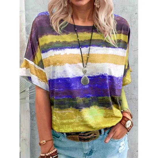 Women Casual Multicolor Print Short-Sleeve T-Shirt