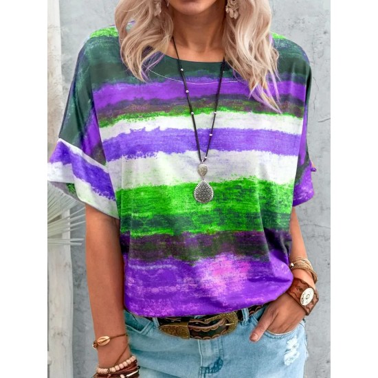 Women Casual Multicolor Print Short-Sleeve T-Shirt