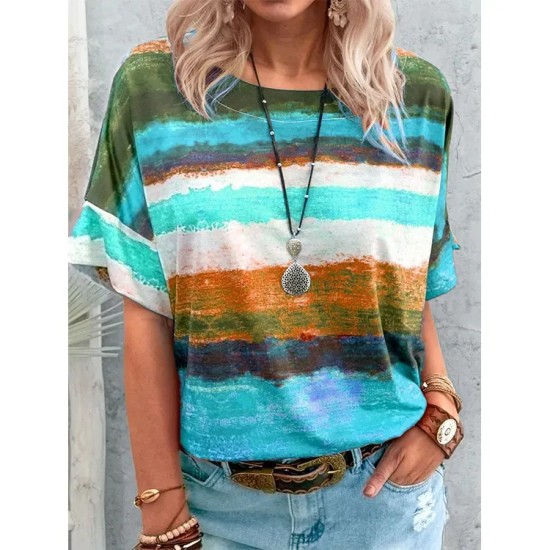 Women Casual Multicolor Print Short-Sleeve T-Shirt
