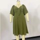 Women Fashion Plus Size Solid Color V-Neck Short Sleeve Single Breasted Dress