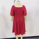 Women Fashion Plus Size Solid Color V-Neck Short Sleeve Single Breasted Dress