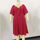 Women Fashion Plus Size Solid Color V-Neck Short Sleeve Single Breasted Dress