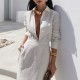 Women Fashion Elegant Solid Color Lapel Long Sleeve Blouse High Waist Skirt Two-Piece Set