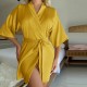 Women Fashion Solid Color Silk-Like Mid-Sleeve Lace-Up Loose Pajamas Women Fashion Solid Color Silk-Like Mid-Sleeve Lace-Up Loose Pajamas