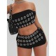 Women Fashion Sexy Punk Hollow Metal Ring Tube Top Tight Shorts Two-Piece Set
