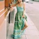 Women Fashion Printed Lace Sleeveless Backless Lace-Up Loose Dress