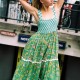 Women Fashion Printed Lace Sleeveless Backless Lace-Up Loose Dress