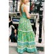 Women Fashion Printed Lace Sleeveless Backless Lace-Up Loose Dress