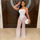 Women Fashion Sexy Mesh Tube Top Wide Leg Jumpsuits