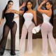 Women Fashion Sexy Mesh Tube Top Wide Leg Jumpsuits