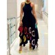 Women Fashion Print Round Neck Sleeveless Hollow-Out Dress